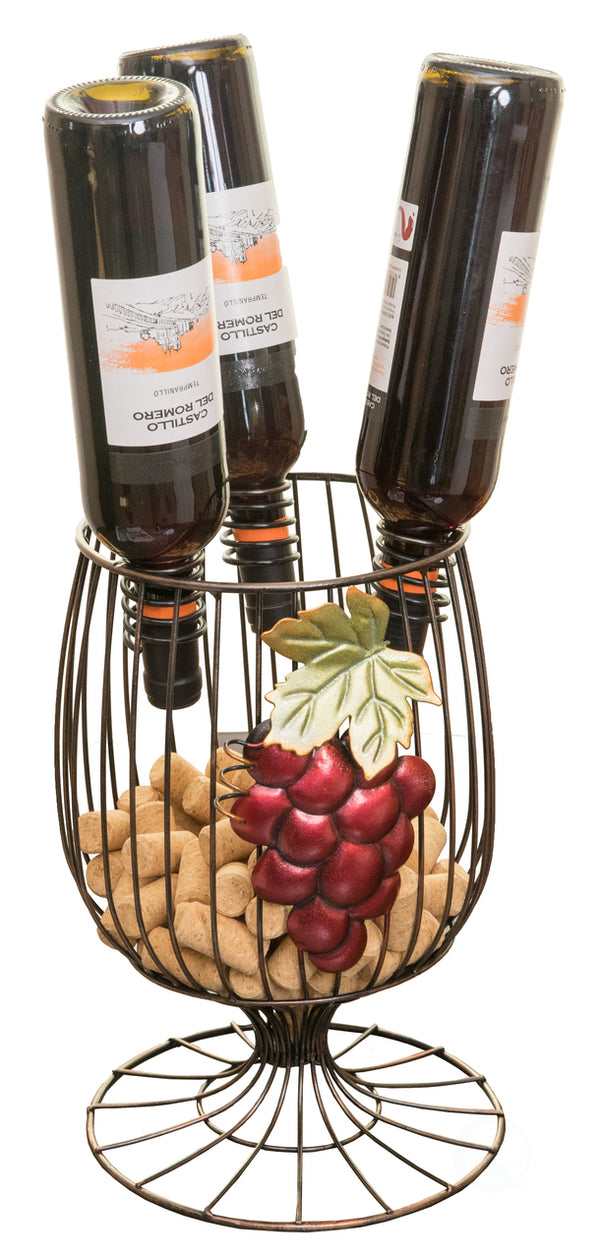Vintage Decorative Metal Wire Goblet Shaped Freestanding Wine Bottle and Cork Holder QI003569-Wine Bottle Holders-The Wine Cooler Club