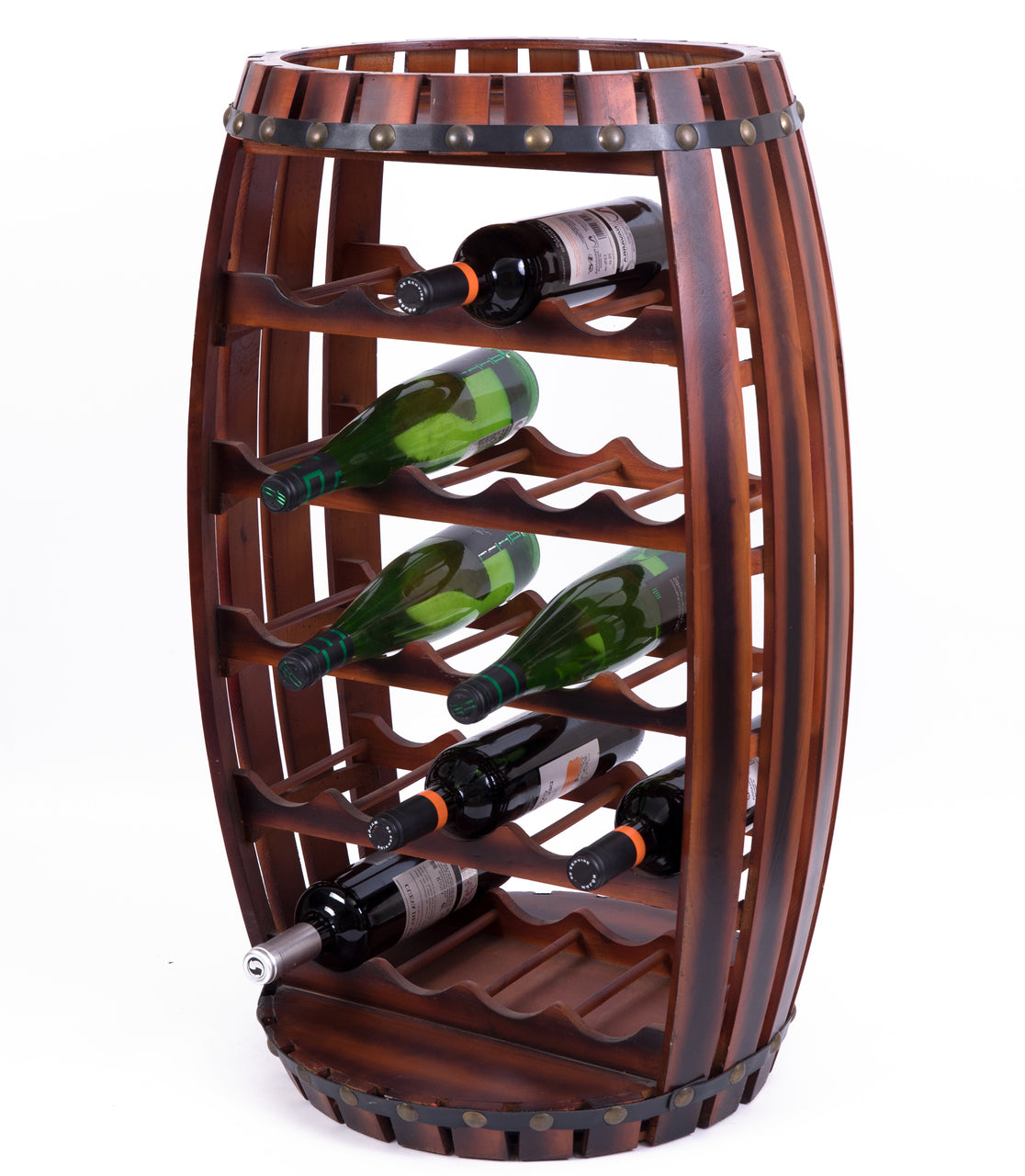 Rustic Barrel Shaped Wooden Wine Rack for 23 Bottles QI003604L-Wine Bottle Holders-The Wine Cooler Club