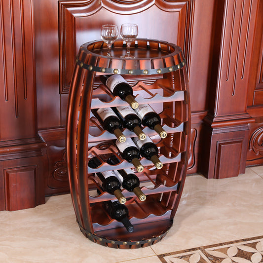 Rustic Barrel Shaped Wooden Wine Rack for 23 Bottles QI003604L-Wine Bottle Holders-The Wine Cooler Club