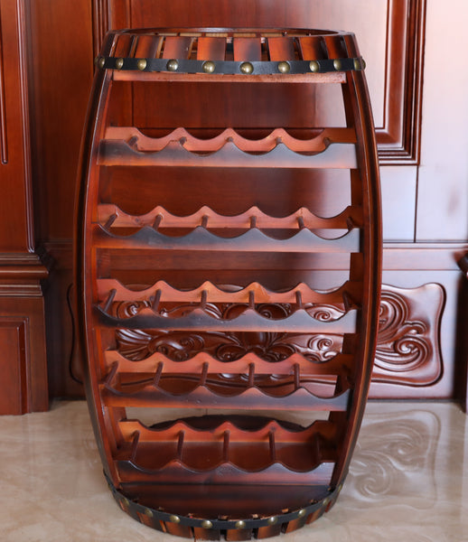 Rustic Barrel Shaped Wooden Wine Rack for 23 Bottles QI003604L-Wine Bottle Holders-The Wine Cooler Club