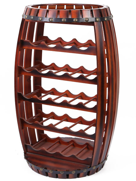 Rustic Barrel Shaped Wooden Wine Rack for 23 Bottles QI003604L-Wine Bottle Holders-The Wine Cooler Club