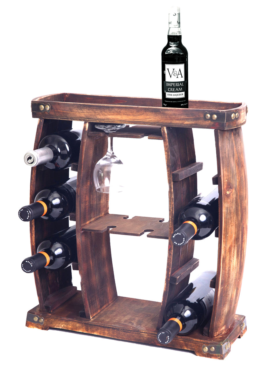Decorative Wooden 8 Bottle Rustic Wine Rack with Glasses Holder QI003606-Wine Bottle Holders-The Wine Cooler Club