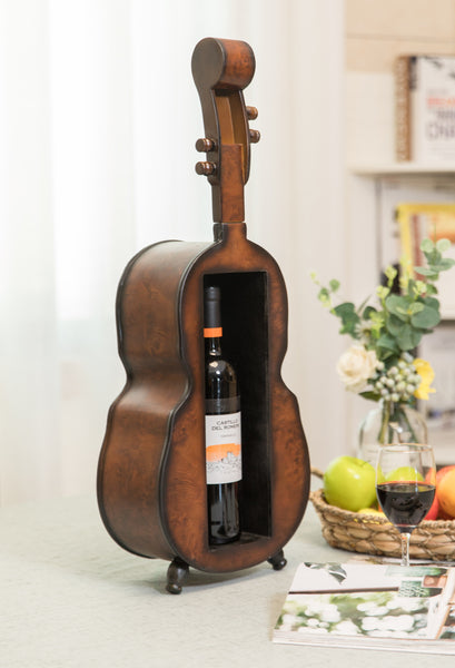 Wooden Violin Shaped Vintage Decorative Single Bottle Wine Holder QI003657-Wine Bottle Holders-The Wine Cooler Club