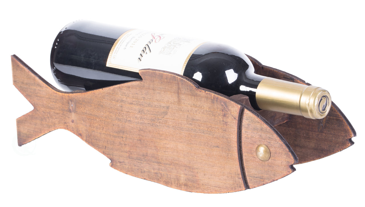 Wooden Fish Shaped Vintage Decorative Single Bottle Wine Holder QI003660-Wine Bottle Holders-The Wine Cooler Club