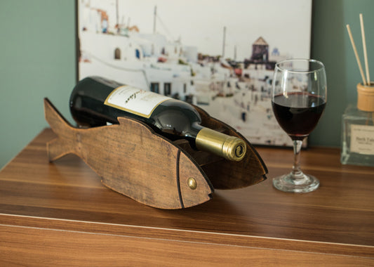 Wooden Fish Shaped Vintage Decorative Single Bottle Wine Holder QI003660-Wine Bottle Holders-The Wine Cooler Club