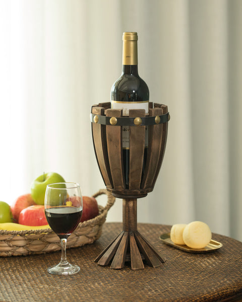 Wooden Wine Goblet Shaped Vintage Decorative Single Bottle Wine Holder QI003662-Wine Bottle Holders-The Wine Cooler Club