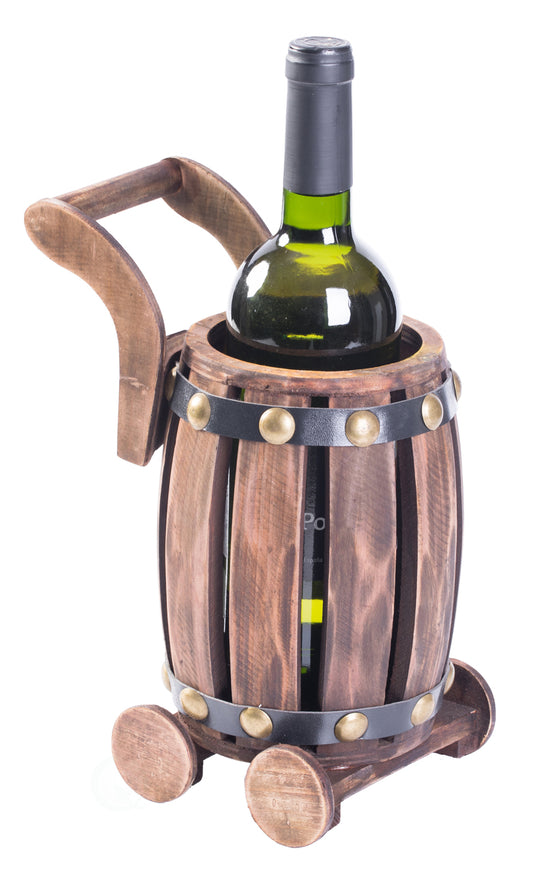 Wooden Barrel Cart Vintage Decorative Shaped Single Bottle Wine Holder QI003663-Wine Bottle Holders-The Wine Cooler Club