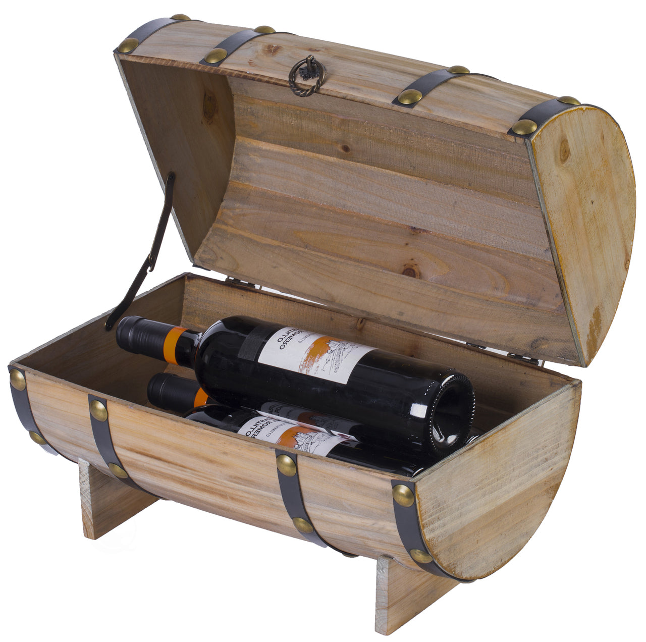 Wooden Wine Barrel Shaped Treasure Chest Vintage Decorative Wine Holder, Natural QI003665N-Wine Bottle Holders-The Wine Cooler Club