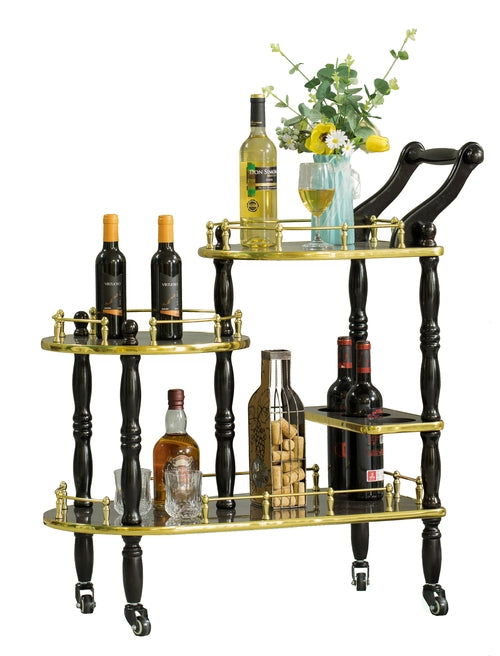Wood Serving Bar Cart Tea Trolley with 3 Tier Shelves and Rolling Wheels QI003775-Wine Bottle Holders-The Wine Cooler Club