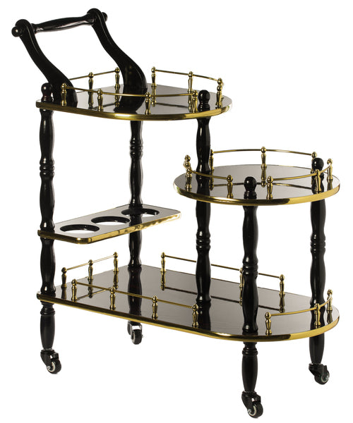 Wood Serving Bar Cart Tea Trolley with 3 Tier Shelves and Rolling Wheels QI003775-Wine Bottle Holders-The Wine Cooler Club