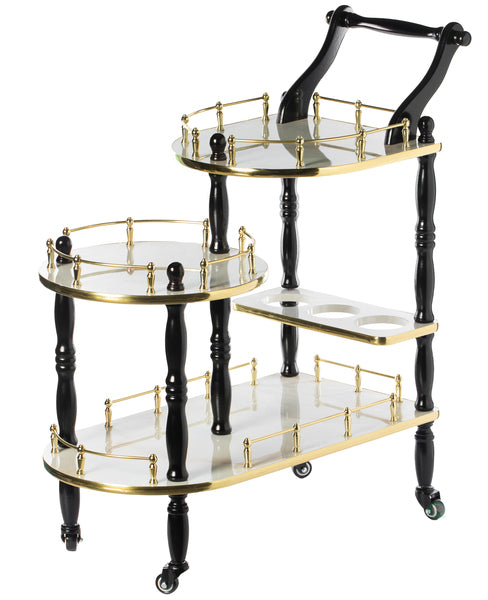 Wood Serving Bar Cart Tea Trolley with 3 Tier Shelves and Rolling Wheels QI003775-Wine Bottle Holders-The Wine Cooler Club