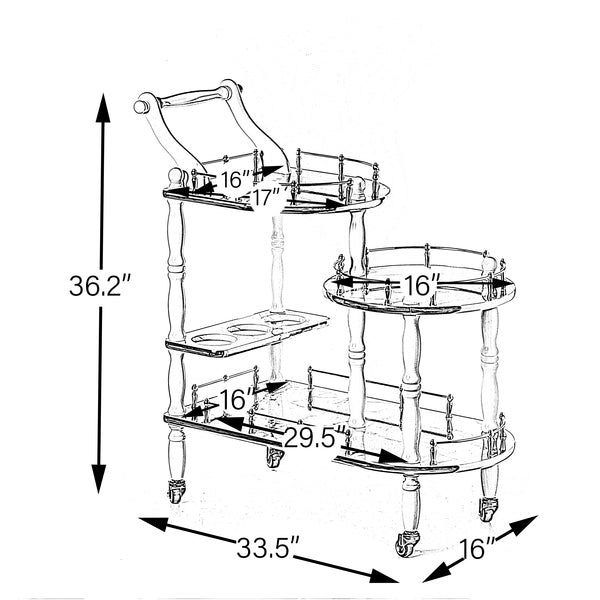 Wood Serving Bar Cart Tea Trolley with 3 Tier Shelves and Rolling Wheels QI003775-Wine Bottle Holders-The Wine Cooler Club