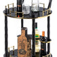 Round Wood Serving Bar Cart Tea Trolley with 2 Tier Shelves and Rolling Wheels QI003779-Wine Bottle Holders-The Wine Cooler Club