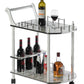 Wood Serving Bar Cart Tea Trolley with 2 Tier Shelves and Rolling Wheels QI003776-Wine Bottle Holders-The Wine Cooler Club