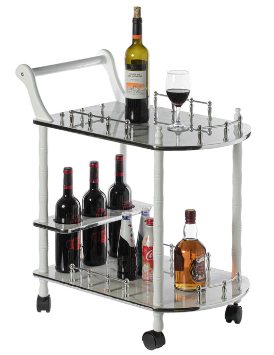 Wood Serving Bar Cart Tea Trolley with 2 Tier Shelves and Rolling Wheels QI003776-Wine Bottle Holders-The Wine Cooler Club