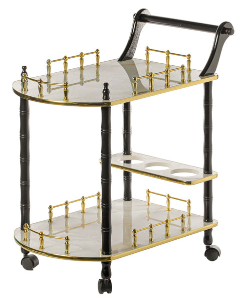 Wood Serving Bar Cart Tea Trolley with 2 Tier Shelves and Rolling Wheels QI003776-Wine Bottle Holders-The Wine Cooler Club