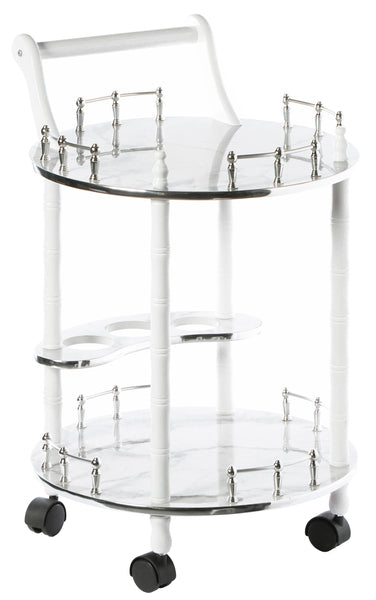 Round Wood Serving Bar Cart Tea Trolley with 2 Tier Shelves and Rolling Wheels QI003779-Wine Bottle Holders-The Wine Cooler Club