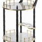 Round Wood Serving Bar Cart Tea Trolley with 2 Tier Shelves and Rolling Wheels QI003779-Wine Bottle Holders-The Wine Cooler Club