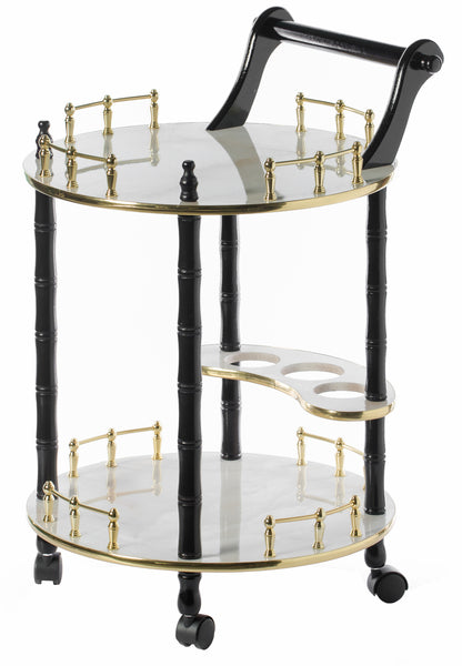 Round Wood Serving Bar Cart Tea Trolley with 2 Tier Shelves and Rolling Wheels QI003779-Wine Bottle Holders-The Wine Cooler Club