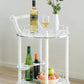 Round Wood Serving Bar Cart Tea Trolley with 2 Tier Shelves and Rolling Wheels QI003779-Wine Bottle Holders-The Wine Cooler Club