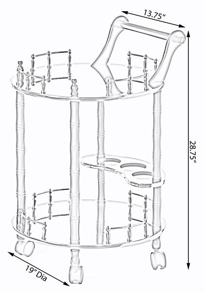 Round Wood Serving Bar Cart Tea Trolley with 2 Tier Shelves and Rolling Wheels QI003779-Wine Bottle Holders-The Wine Cooler Club