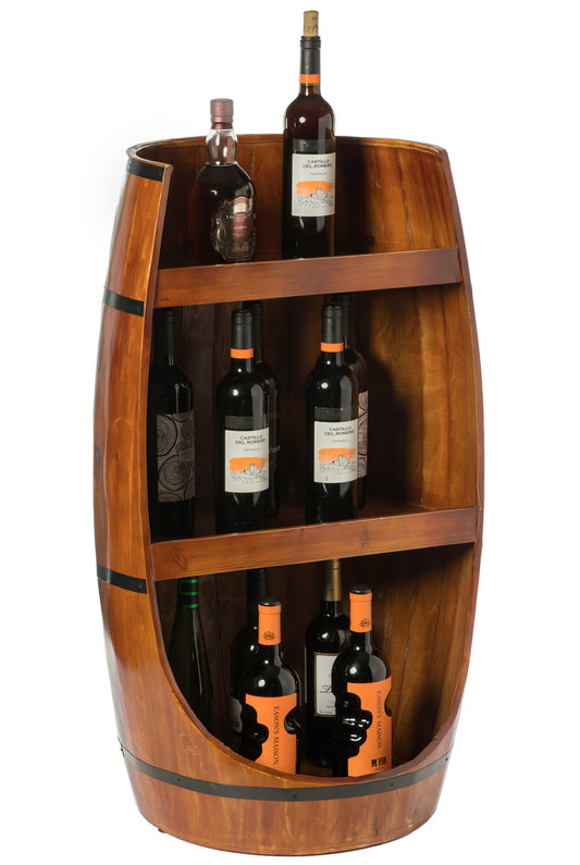 Rustic Wooden Wine Barrel Display Shelf Storage Stand QI003764-Wine Racks-The Wine Cooler Club