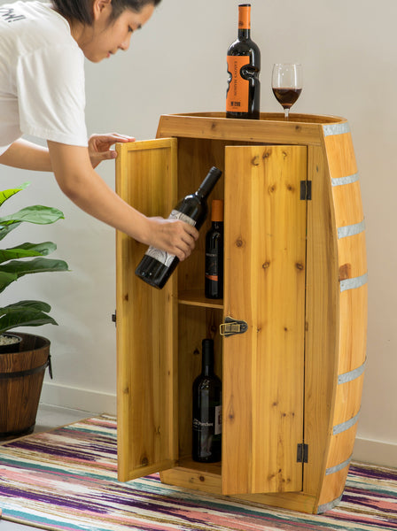 Half Barrel Cabinet Wine Storage With Lockable Double Doors QI003767-Wine Bottle Holders-The Wine Cooler Club