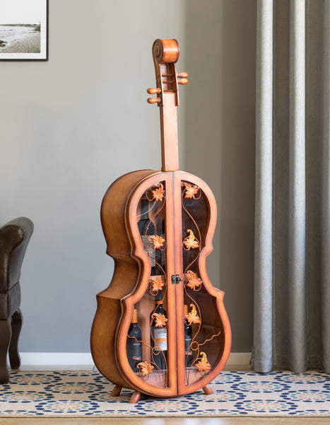 4.5 Feet Tall Violin Shaped Cabinet With 2 Shelf and Acrylic Clear Double Door QI003770-Wine Bottle Holders-The Wine Cooler Club