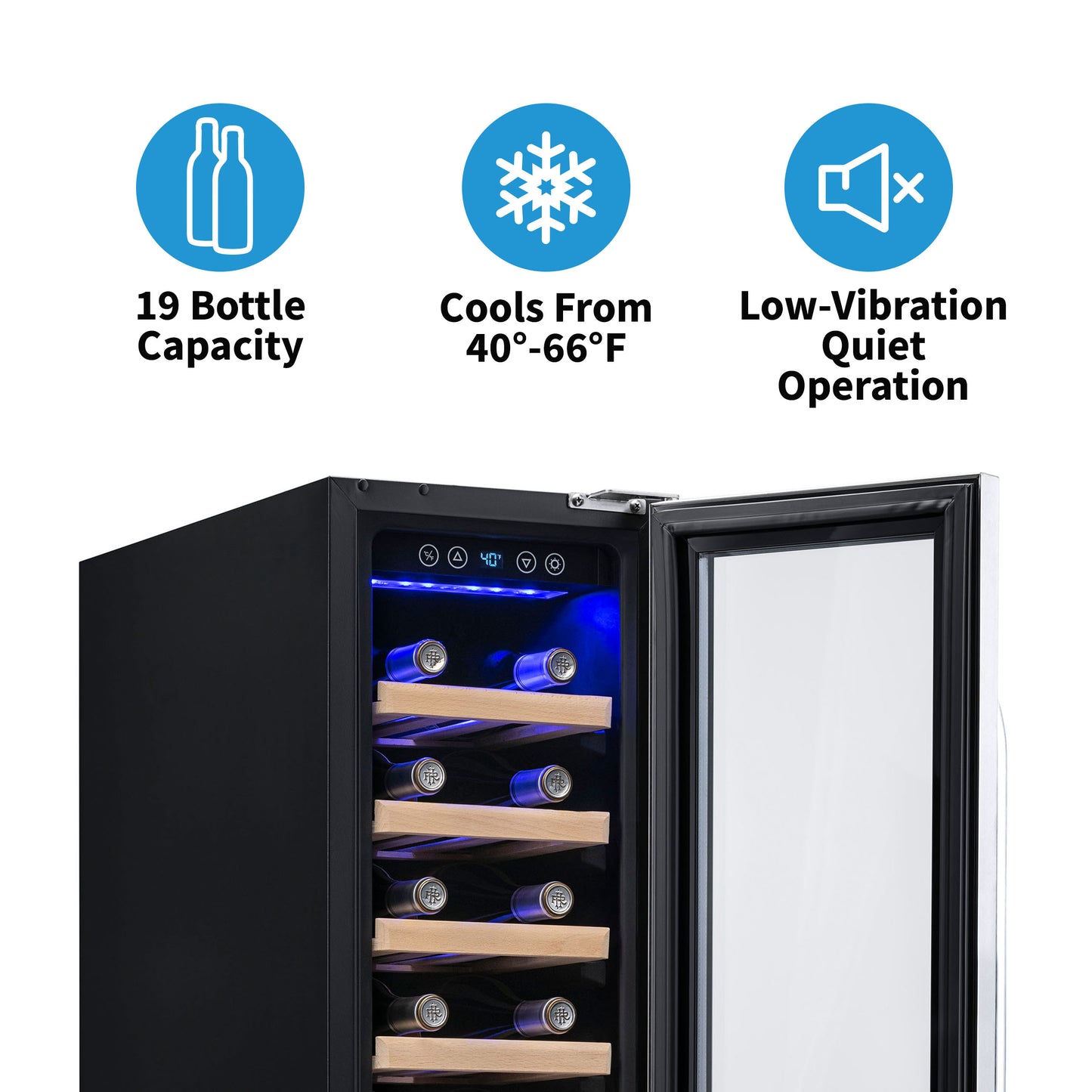 Newair 12" Built-In 19 Bottle Wine Fridge in Stainless Steel, with Premium Beech Wood Shelves AWR-190SB-Wine Fridges-The Wine Cooler Club