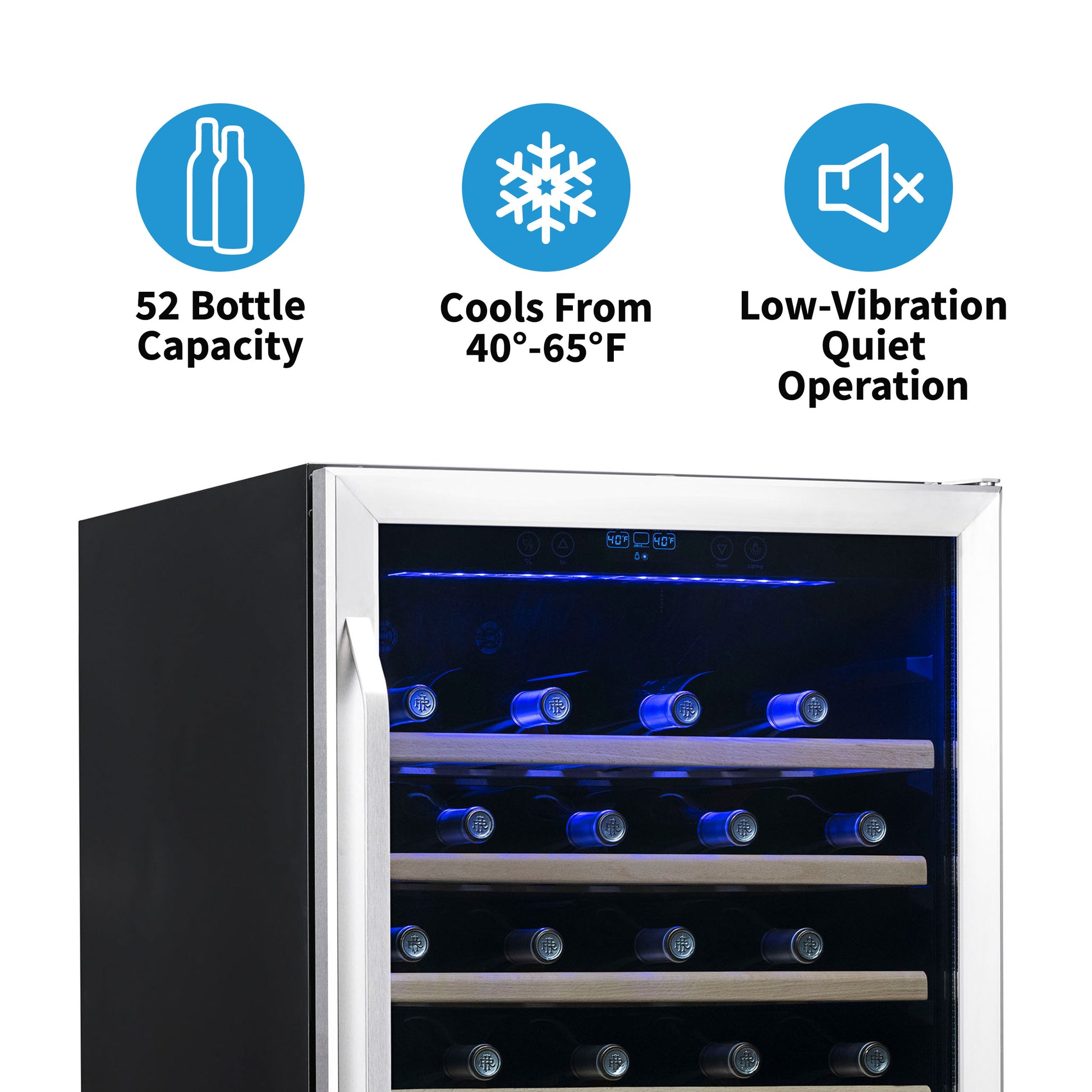 Newair 24" Built-In 52 Bottle Compressor Wine Fridge in Stainless Steel with Premium Beech Wood Shelves AWR-520SB-Wine Fridges-The Wine Cooler Club