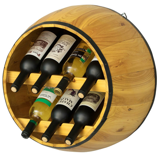 Wooden Hanging Wine Barrel Wine Rack QI003949-Wine Bottle Holders-The Wine Cooler Club