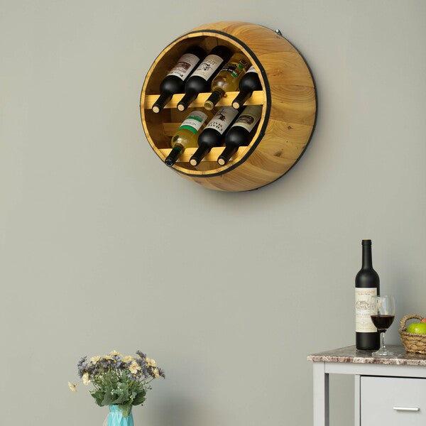 Wooden Hanging Wine Barrel Wine Rack QI003949-Wine Bottle Holders-The Wine Cooler Club