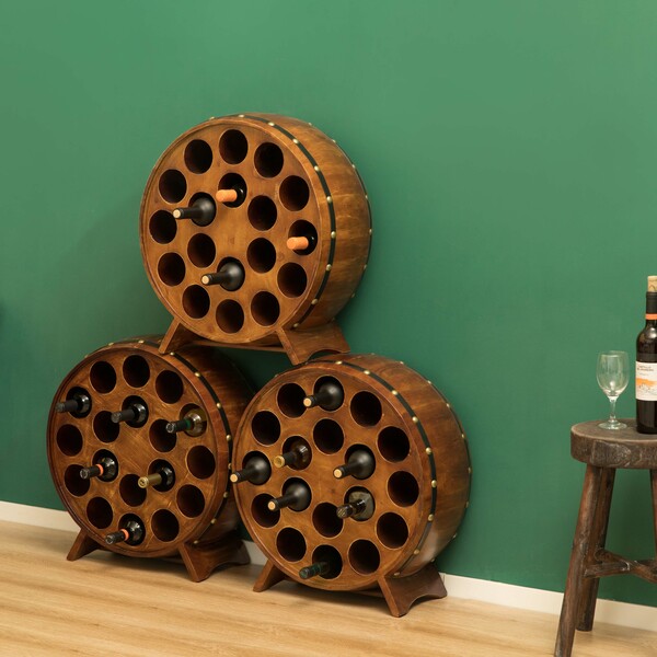 Wooden Stackable Round Shaped Wine Barrel Wine Rack, 1 Rack QI003950-Wine Bottle Holders-The Wine Cooler Club