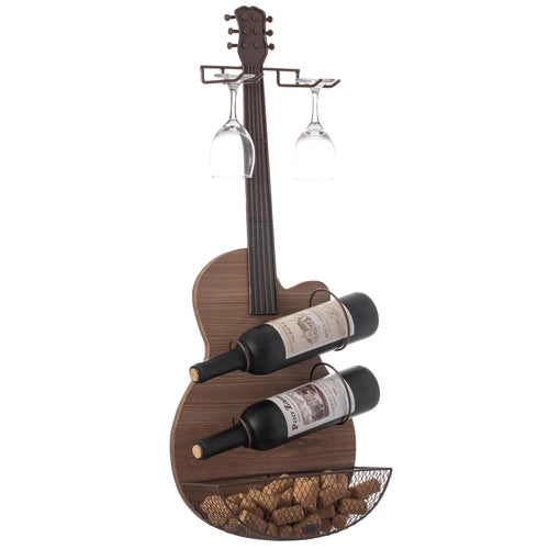 Black Metal Guitar Shaped Wine Rack Holder for Living Room, Dining, or Entryway QI004274-Wine Racks-The Wine Cooler Club