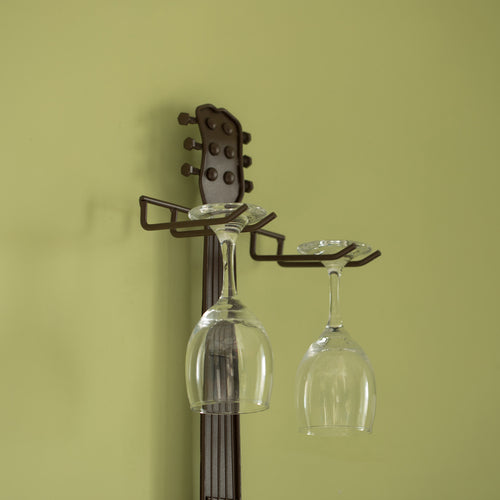 Black Metal Guitar Shaped Wine Rack Holder for Living Room, Dining, or Entryway QI004274-Wine Racks-The Wine Cooler Club