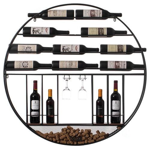 Vintage Decorative Modern Black Metal Round Wall Mounted Wine Display Rack QI004276-Wine Racks-The Wine Cooler Club
