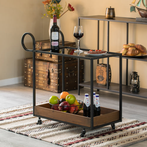 Metal Wine Bar Serving Cart with Rolling Wheels and Handles for Dining, Living room or Entryway QI004277-The Wine Cooler Club