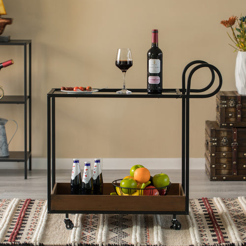 Metal Wine Bar Serving Cart with Rolling Wheels and Handles for Dining, Living room or Entryway QI004277-The Wine Cooler Club