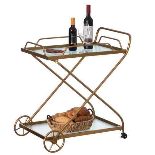 Gold Metal Wine Bar Serving Cart with Rolling Wheels and Handles for Dining, Living room or Entryway QI004278-The Wine Cooler Club