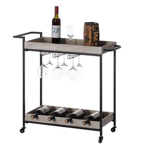 Metal Wine Bar Serving Cart with Rolling Wheels, Wine Rack, and Glass Holder QI004279-wine carts-The Wine Cooler Club