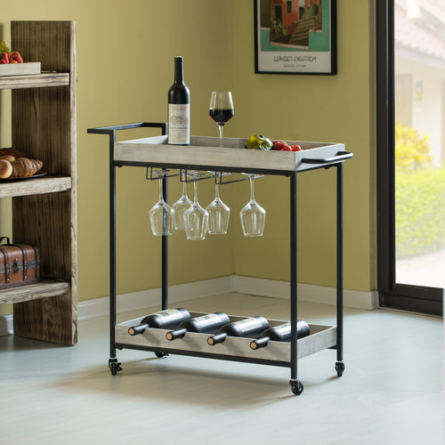 Metal Wine Bar Serving Cart with Rolling Wheels, Wine Rack, and Glass Holder QI004279-wine carts-The Wine Cooler Club