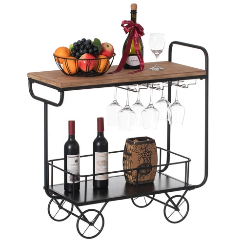 Metal Wine Bar Serving Cart with Rolling Wheels, Glass Holder, and Wine Rack QI004280-wine carts-The Wine Cooler Club