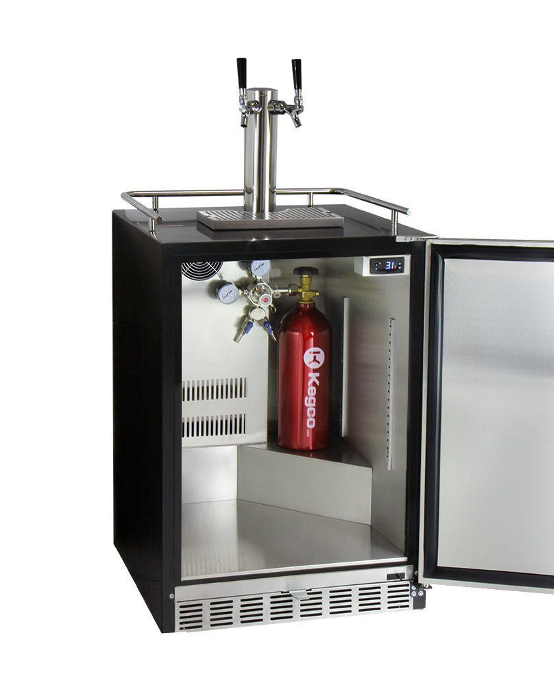 24" Wide Dual Tap Stainless Steel Built-In Left Hinge Kegerator with Kit-Kegerators-The Wine Cooler Club