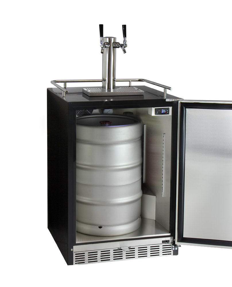 24" Wide Dual Tap Stainless Steel Built-In Left Hinge Kegerator with Kit-Kegerators-The Wine Cooler Club
