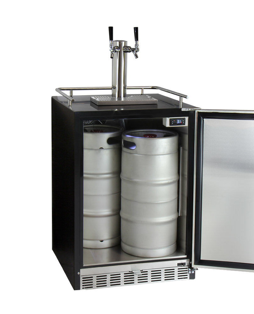 24" Wide Dual Tap Stainless Steel Built-In Left Hinge Kegerator with Kit-Kegerators-The Wine Cooler Club