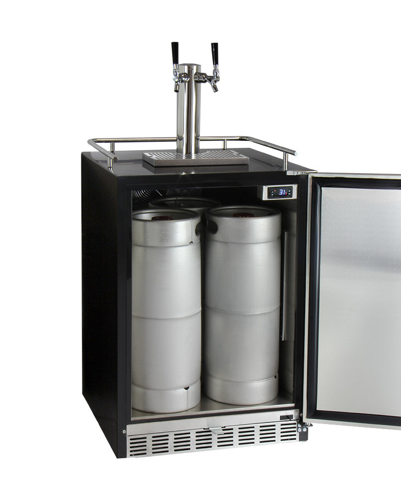 24" Wide Dual Tap Stainless Steel Built-In Left Hinge Kegerator with Kit-Kegerators-The Wine Cooler Club