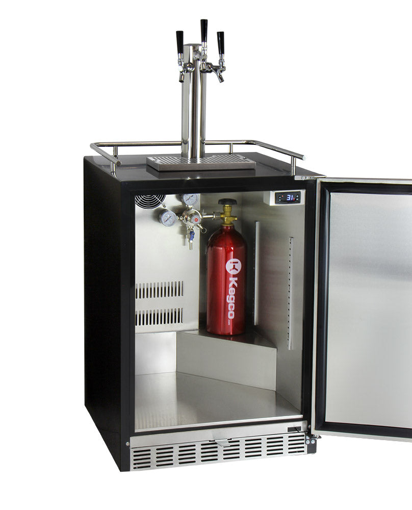 24" Wide Triple Tap Stainless Steel Built-In Left Hinge Digital Kegerator with Kit-Kegerators-The Wine Cooler Club