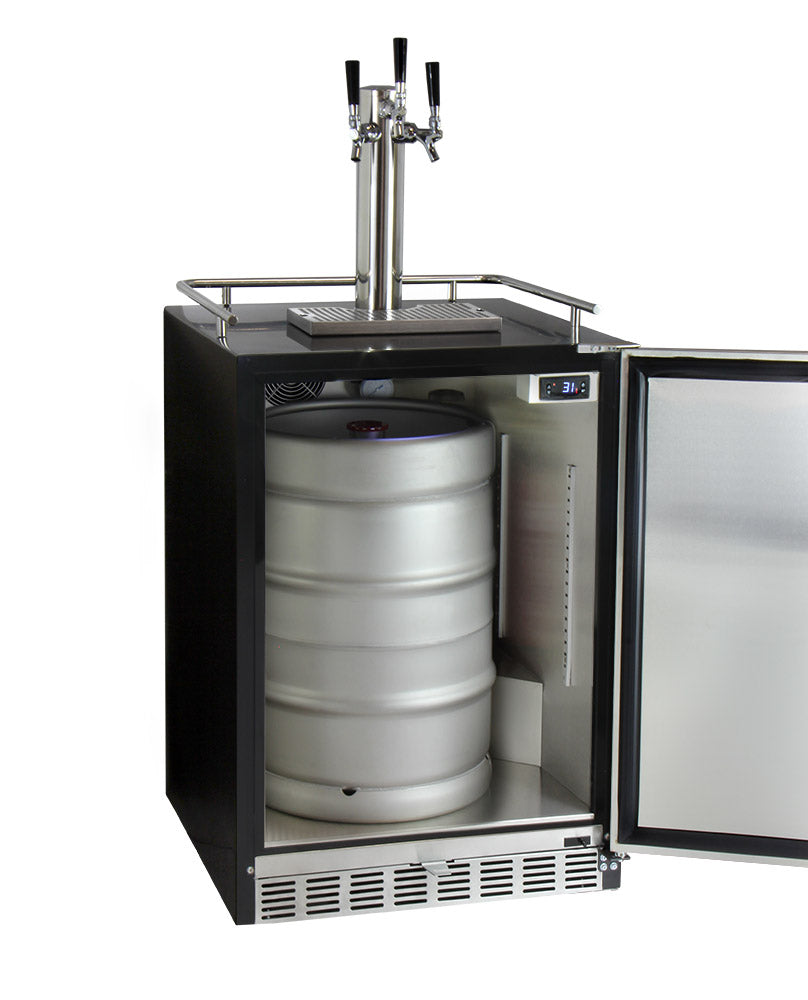 24" Wide Triple Tap Stainless Steel Built-In Right Hinge Kegerator with Kit-Kegerators-The Wine Cooler Club