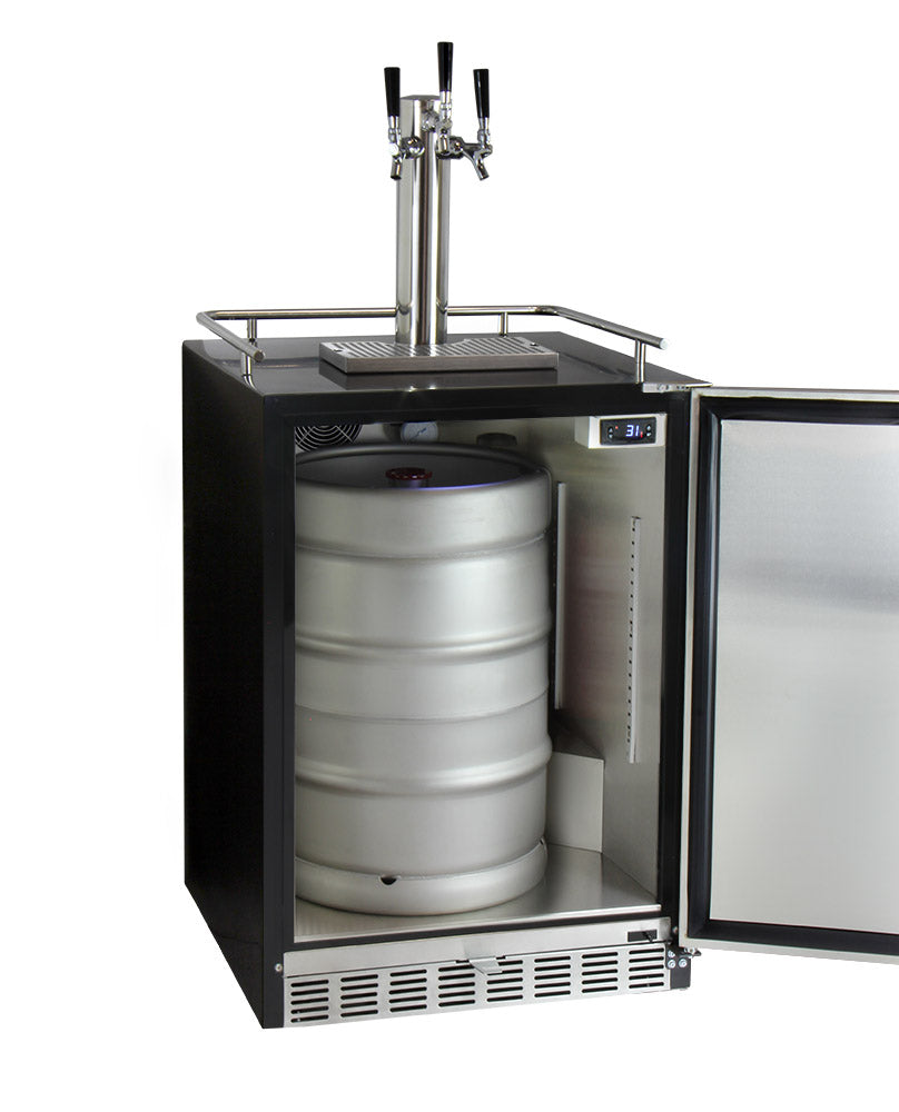 24" Wide Triple Tap Stainless Steel Built-In Left Hinge Digital Kegerator with Kit-Kegerators-The Wine Cooler Club