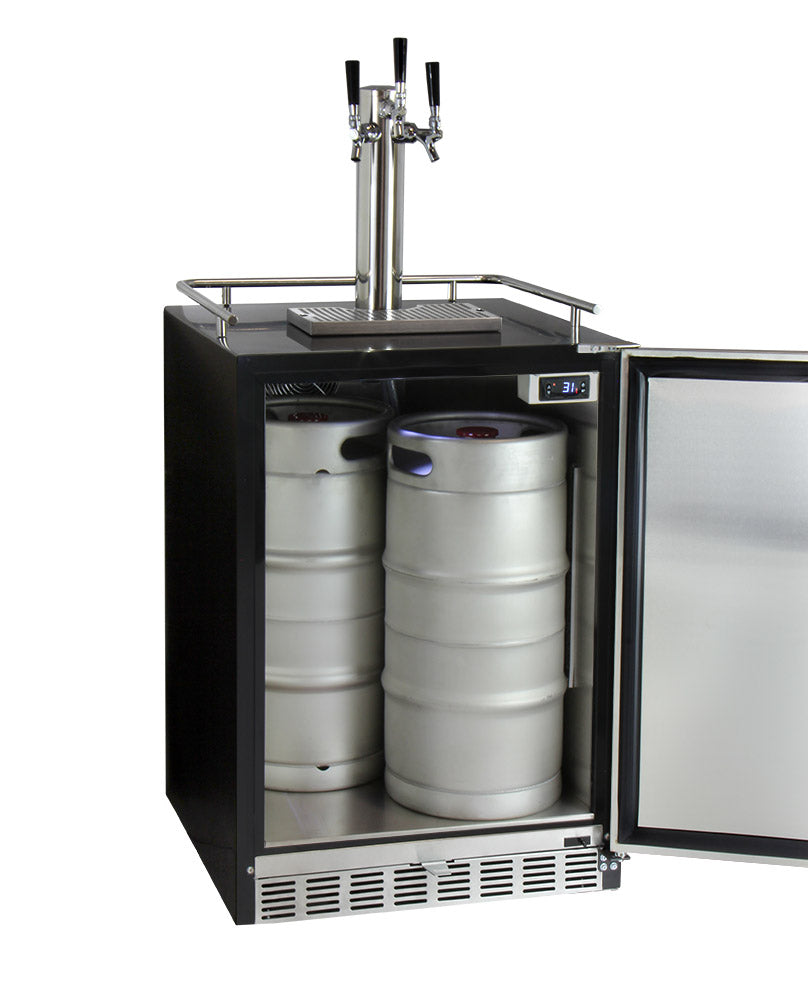 24" Wide Triple Tap Stainless Steel Built-In Left Hinge Digital Kegerator with Kit-Kegerators-The Wine Cooler Club